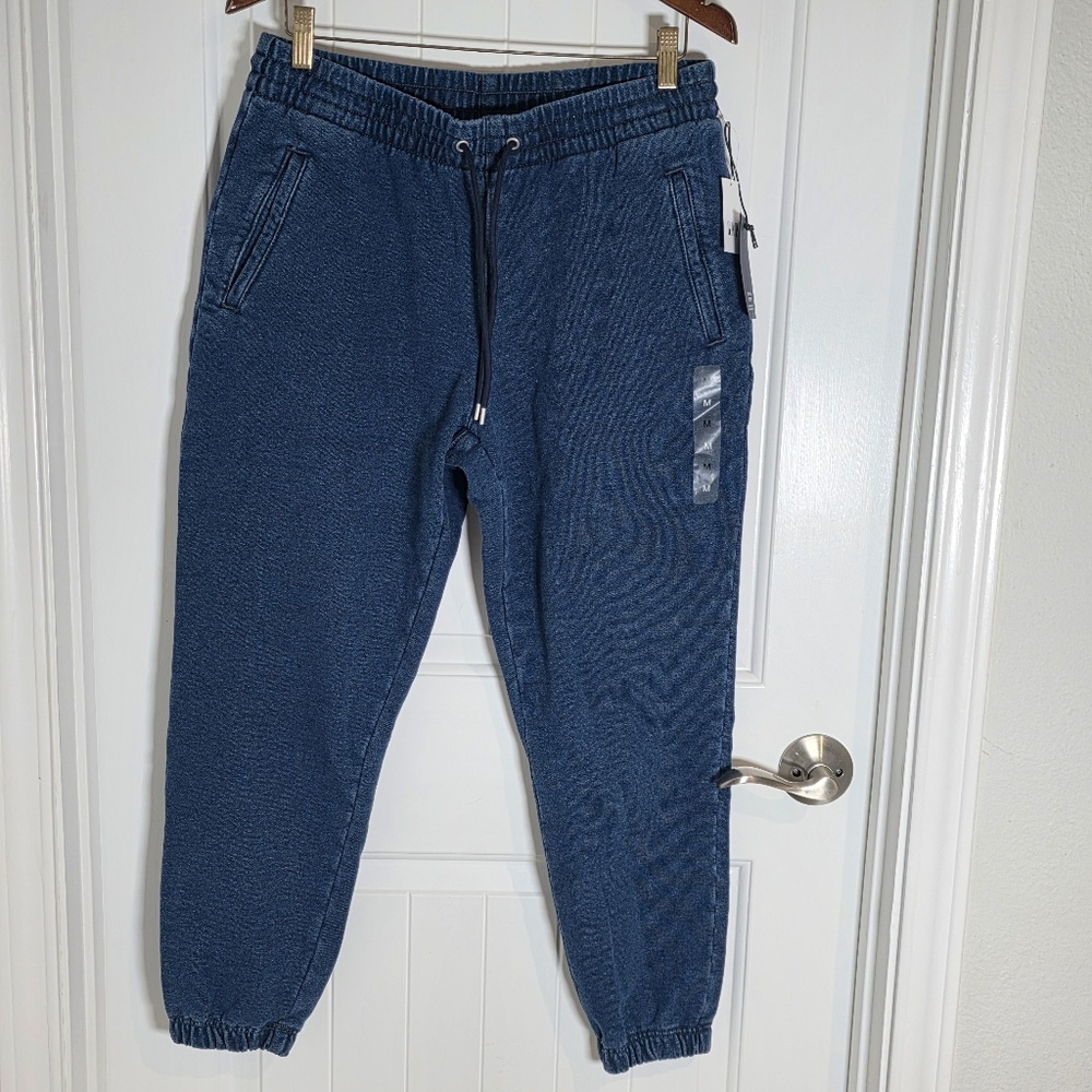 NWT Gap Blue Denim Look Sweatpants Joggers Sz Medium